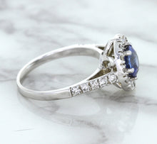Load image into Gallery viewer, 1.46ct Round Blue Sapphire Ring with Diamond Halo in 14K White Gold