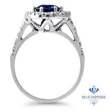 Load image into Gallery viewer, 1.46ct Round Blue Sapphire Ring with Diamond Halo in 14K White Gold