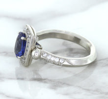 Load image into Gallery viewer, 1.56ct Oval Blue Sapphire Ring with Diamond Halo in Platinum