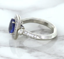 Load image into Gallery viewer, 1.56ct Oval Blue Sapphire Ring with Diamond Halo in Platinum