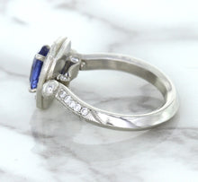 Load image into Gallery viewer, 1.56ct Oval Blue Sapphire Ring with Diamond Halo in Platinum