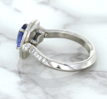 Load image into Gallery viewer, 1.56ct Oval Blue Sapphire Ring with Diamond Halo in Platinum