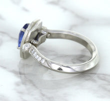 Load image into Gallery viewer, 1.56ct Oval Blue Sapphire Ring with Diamond Halo in Platinum