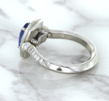 Load image into Gallery viewer, 1.56ct Oval Blue Sapphire Ring with Diamond Halo in Platinum