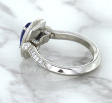 Load image into Gallery viewer, 1.56ct Oval Blue Sapphire Ring with Diamond Halo in Platinum