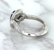 Load image into Gallery viewer, 1.56ct Oval Blue Sapphire Ring with Diamond Halo in Platinum
