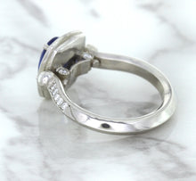 Load image into Gallery viewer, 1.56ct Oval Blue Sapphire Ring with Diamond Halo in Platinum