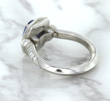 Load image into Gallery viewer, 1.56ct Oval Blue Sapphire Ring with Diamond Halo in Platinum