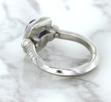 Load image into Gallery viewer, 1.56ct Oval Blue Sapphire Ring with Diamond Halo in Platinum