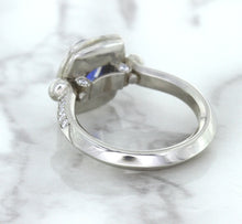 Load image into Gallery viewer, 1.56ct Oval Blue Sapphire Ring with Diamond Halo in Platinum