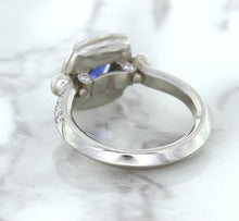 Load image into Gallery viewer, 1.56ct Oval Blue Sapphire Ring with Diamond Halo in Platinum
