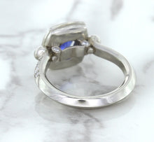 Load image into Gallery viewer, 1.56ct Oval Blue Sapphire Ring with Diamond Halo in Platinum
