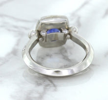 Load image into Gallery viewer, 1.56ct Oval Blue Sapphire Ring with Diamond Halo in Platinum