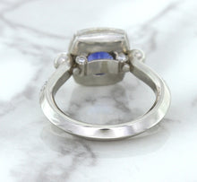 Load image into Gallery viewer, 1.56ct Oval Blue Sapphire Ring with Diamond Halo in Platinum