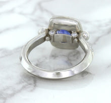 Load image into Gallery viewer, 1.56ct Oval Blue Sapphire Ring with Diamond Halo in Platinum