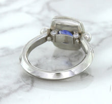 Load image into Gallery viewer, 1.56ct Oval Blue Sapphire Ring with Diamond Halo in Platinum