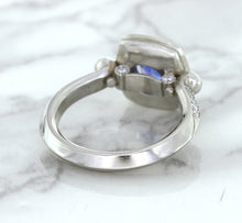 Load image into Gallery viewer, 1.56ct Oval Blue Sapphire Ring with Diamond Halo in Platinum