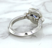 Load image into Gallery viewer, 1.56ct Oval Blue Sapphire Ring with Diamond Halo in Platinum