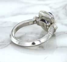 Load image into Gallery viewer, 1.56ct Oval Blue Sapphire Ring with Diamond Halo in Platinum
