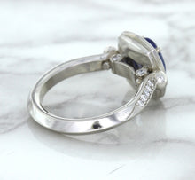 Load image into Gallery viewer, 1.56ct Oval Blue Sapphire Ring with Diamond Halo in Platinum