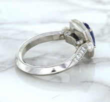 Load image into Gallery viewer, 1.56ct Oval Blue Sapphire Ring with Diamond Halo in Platinum