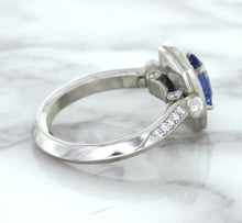 Load image into Gallery viewer, 1.56ct Oval Blue Sapphire Ring with Diamond Halo in Platinum