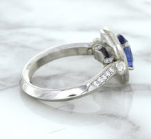 Load image into Gallery viewer, 1.56ct Oval Blue Sapphire Ring with Diamond Halo in Platinum