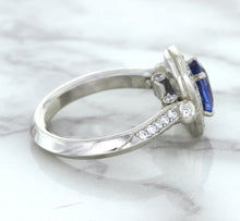 Load image into Gallery viewer, 1.56ct Oval Blue Sapphire Ring with Diamond Halo in Platinum
