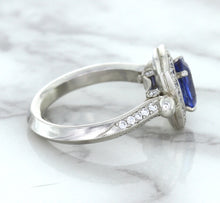 Load image into Gallery viewer, 1.56ct Oval Blue Sapphire Ring with Diamond Halo in Platinum