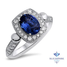 Load image into Gallery viewer, 1.56ct Oval Blue Sapphire Ring with Diamond Halo in Platinum
