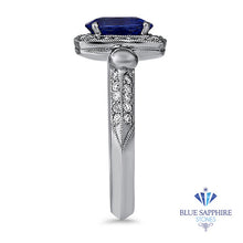 Load image into Gallery viewer, 1.56ct Oval Blue Sapphire Ring with Diamond Halo in Platinum