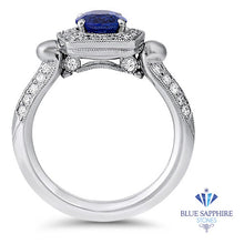 Load image into Gallery viewer, 1.56ct Oval Blue Sapphire Ring with Diamond Halo in Platinum