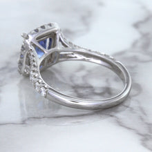 Load image into Gallery viewer, 1.74ct Radiant Blue Sapphire Ring with Diamond Halo in 18K White Gold