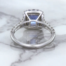 Load image into Gallery viewer, 1.74ct Radiant Blue Sapphire Ring with Diamond Halo in 18K White Gold