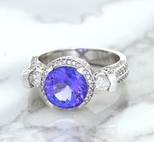 Load image into Gallery viewer, 3.12ct Round Tanzanite Ring with Diamond Halo in 14K White Gold