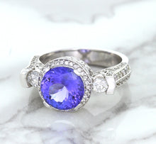 Load image into Gallery viewer, 3.12ct Round Tanzanite Ring with Diamond Halo in 14K White Gold