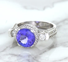 Load image into Gallery viewer, 3.12ct Round Tanzanite Ring with Diamond Halo in 14K White Gold