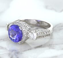 Load image into Gallery viewer, 3.12ct Round Tanzanite Ring with Diamond Halo in 14K White Gold