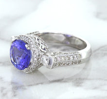 Load image into Gallery viewer, 3.12ct Round Tanzanite Ring with Diamond Halo in 14K White Gold