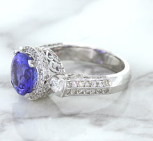 Load image into Gallery viewer, 3.12ct Round Tanzanite Ring with Diamond Halo in 14K White Gold