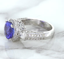 Load image into Gallery viewer, 3.12ct Round Tanzanite Ring with Diamond Halo in 14K White Gold