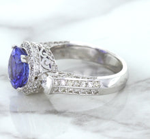 Load image into Gallery viewer, 3.12ct Round Tanzanite Ring with Diamond Halo in 14K White Gold