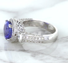 Load image into Gallery viewer, 3.12ct Round Tanzanite Ring with Diamond Halo in 14K White Gold