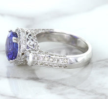 Load image into Gallery viewer, 3.12ct Round Tanzanite Ring with Diamond Halo in 14K White Gold