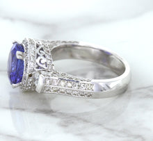 Load image into Gallery viewer, 3.12ct Round Tanzanite Ring with Diamond Halo in 14K White Gold