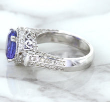 Load image into Gallery viewer, 3.12ct Round Tanzanite Ring with Diamond Halo in 14K White Gold