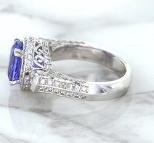 Load image into Gallery viewer, 3.12ct Round Tanzanite Ring with Diamond Halo in 14K White Gold