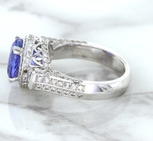 Load image into Gallery viewer, 3.12ct Round Tanzanite Ring with Diamond Halo in 14K White Gold
