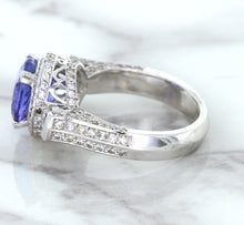 Load image into Gallery viewer, 3.12ct Round Tanzanite Ring with Diamond Halo in 14K White Gold