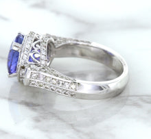 Load image into Gallery viewer, 3.12ct Round Tanzanite Ring with Diamond Halo in 14K White Gold